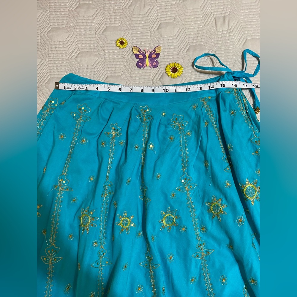 Blue Embellished Boho A-Line Midi Skirt size M - Picture 8 of 10